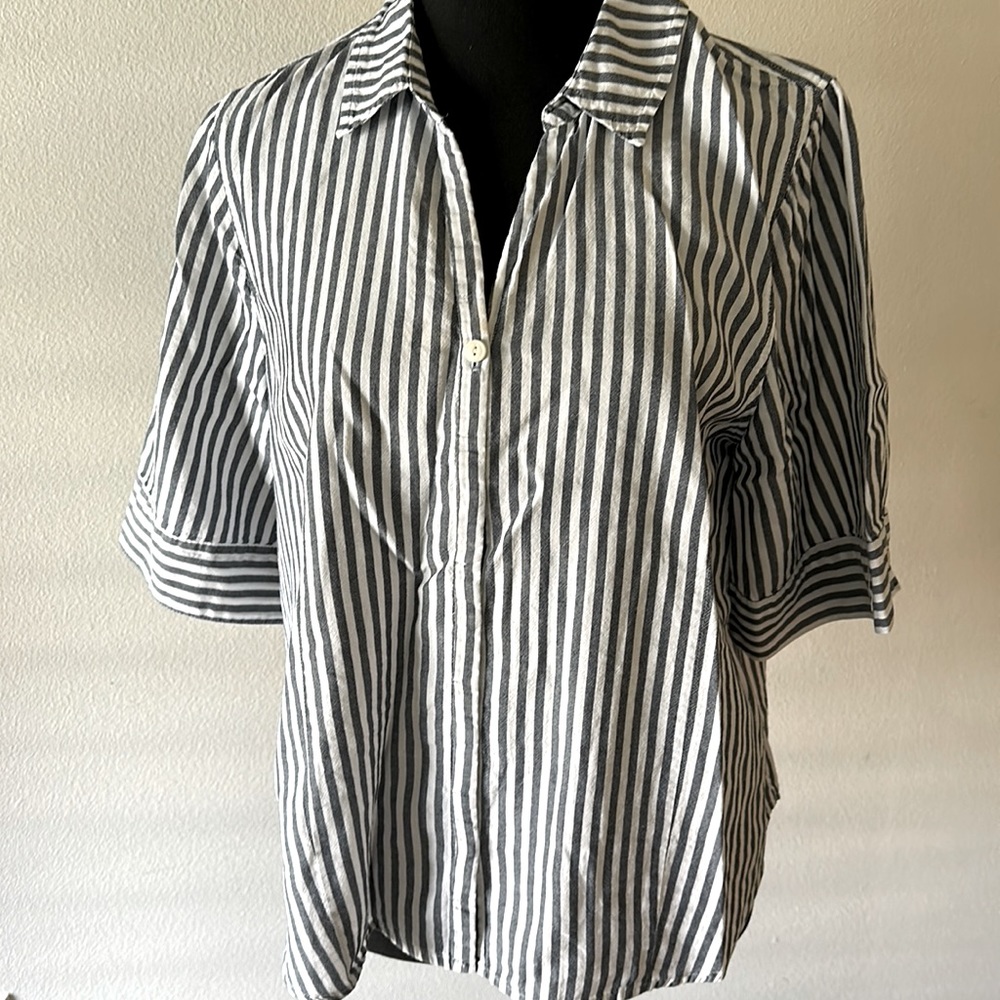 Blue/white striped, EUC, cotton polyester blend
